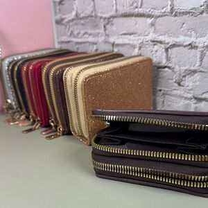Chic Women's Wallet Set in Brown, Red, and Gold